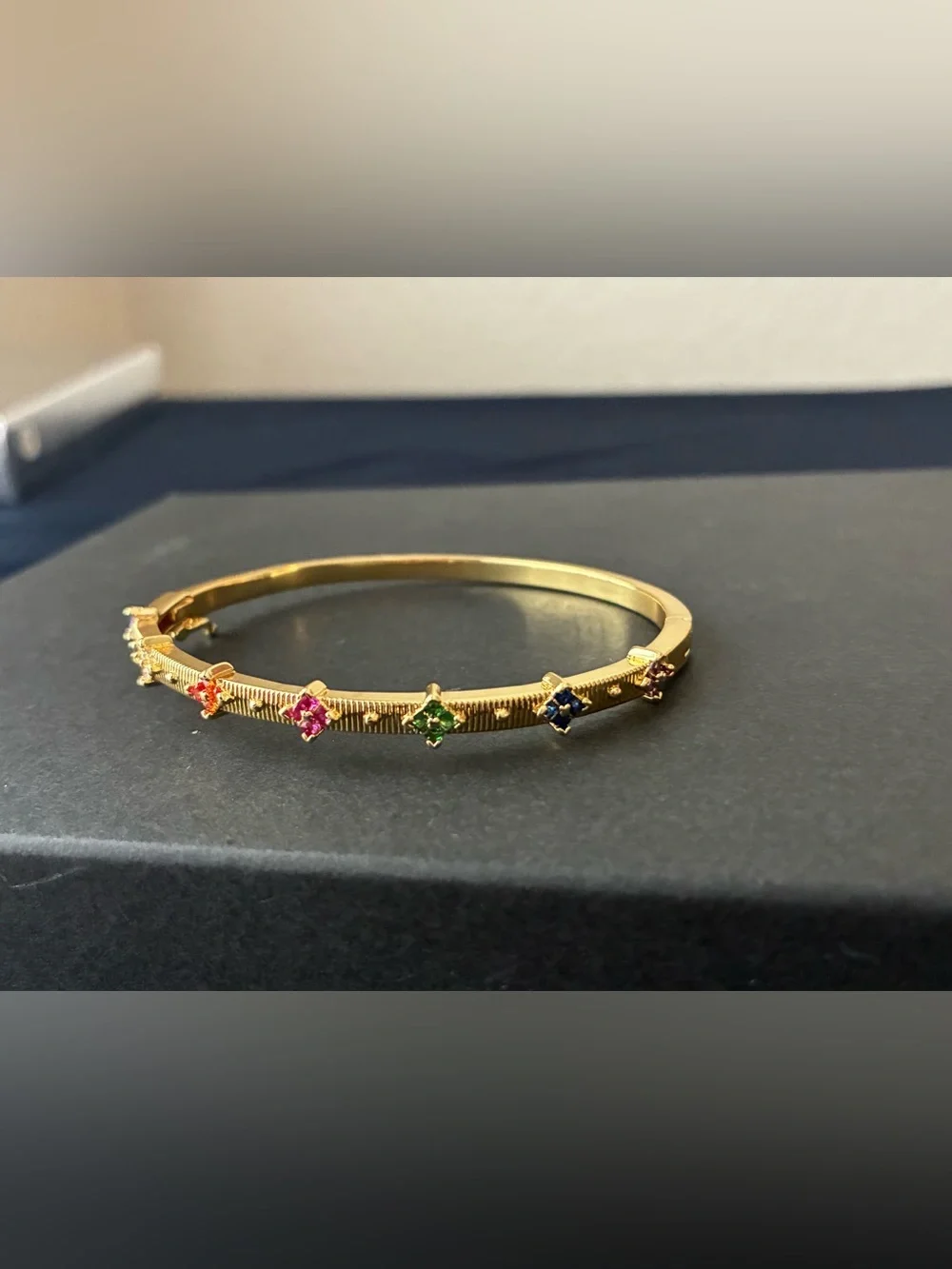 Gold Plated Multi-Color Gemstone Bangle Bracelet